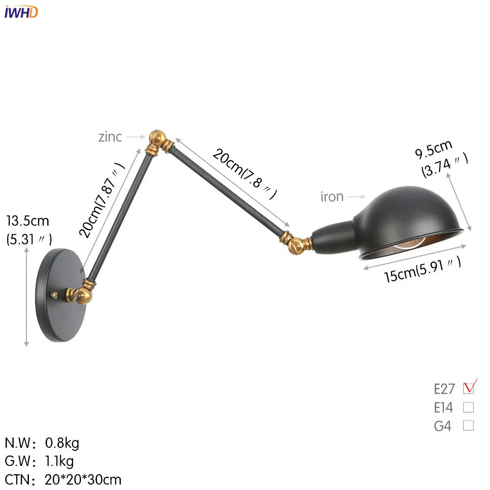 Afralia™ Loft Antique Edison Wall Sconce Swing Arm Wall Light - 3 Heads Black