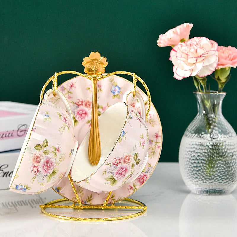 Afralia™ Flower Tea Cup Set Bone China 2-Piece Porcelain Coffee Mug Gift 200ML