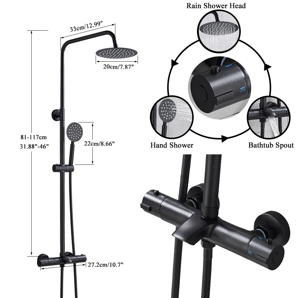 Afralia™ Chrome Thermostatic Shower Set with Rain Shower Head