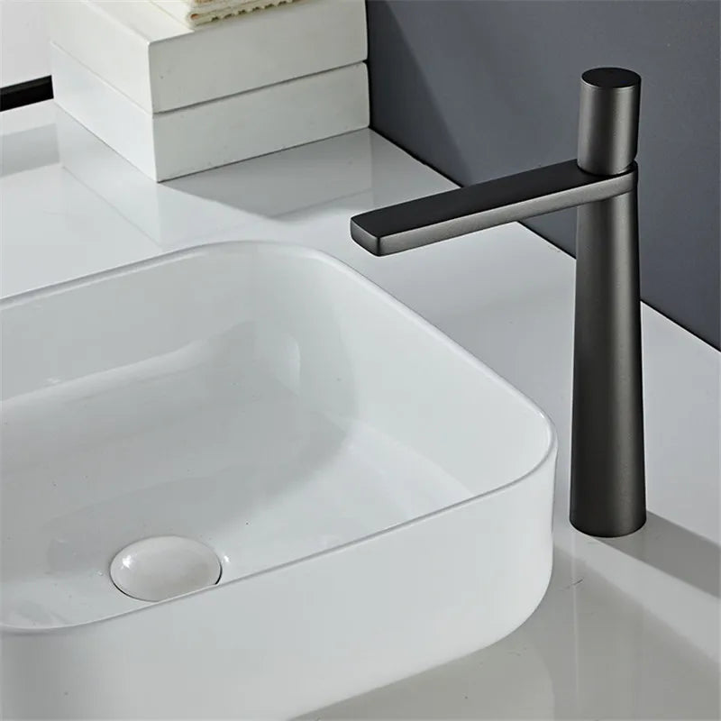 Afralia™ Basin Faucet: Black/Grey Brass Bathroom Mixer Tap, Single Handle Hot Cold Lavatory