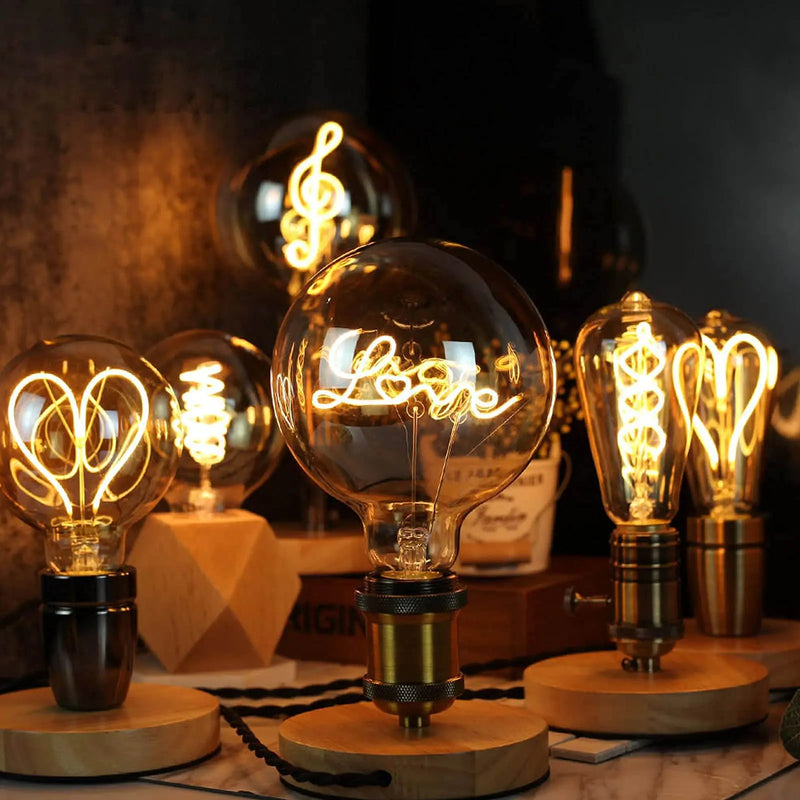 Afralia™ Wooden Table Lamp with LED Filament Decorative Bulb