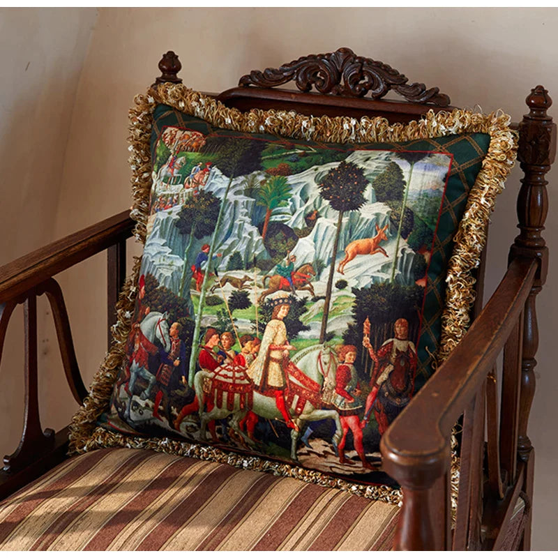 Afralia™ Florence Oil Painting Pattern Luxury Pillow Case Fringed Space Collection