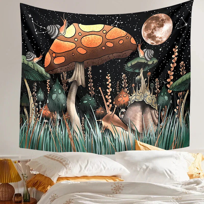 Afralia™ Mushroom Moon Psychedelic Snail Mandala Wall Tapestry Hippie Fantasy Decor