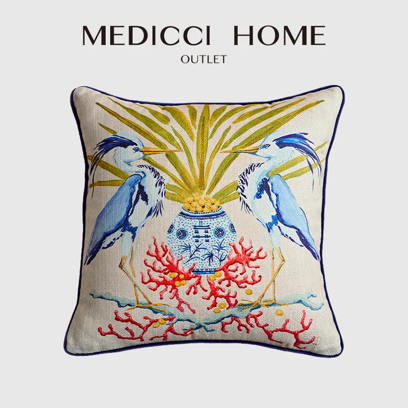 Afralia™ Egret Bird Pattern Art Pillow Case for Bedroom, Living Room, Sofa Couch