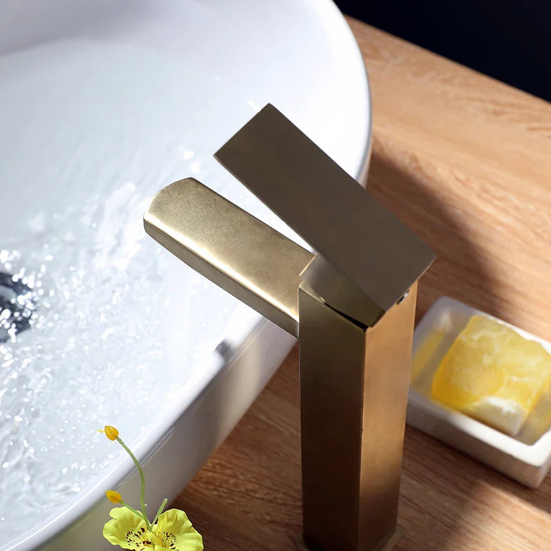 Afralia™ Brushed Gold Stainless Steel Bathroom Basin Sink Faucet Mixer