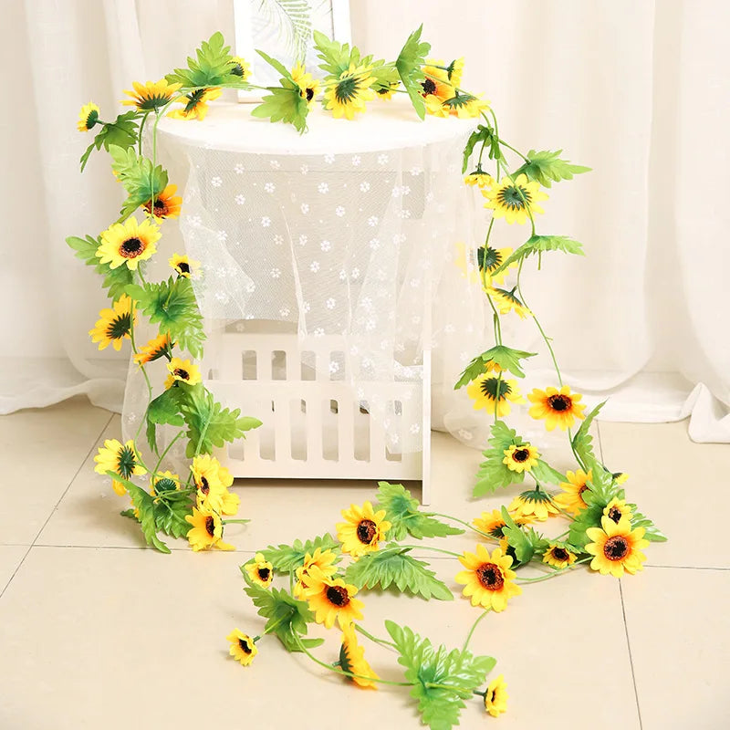 Afralia™ Sunflower Rattan Silk Flower Air Conditioning Pipe Decoration