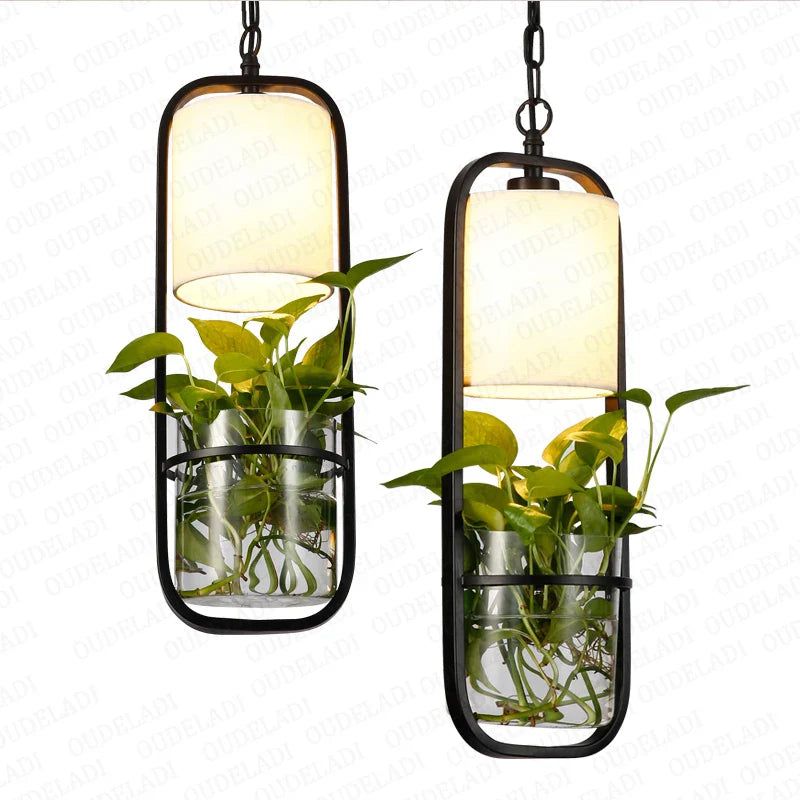 Afralia™ Minimalist Black Cage Plant Pendant Light Pyramid Iron Lamp E14 Loft Design