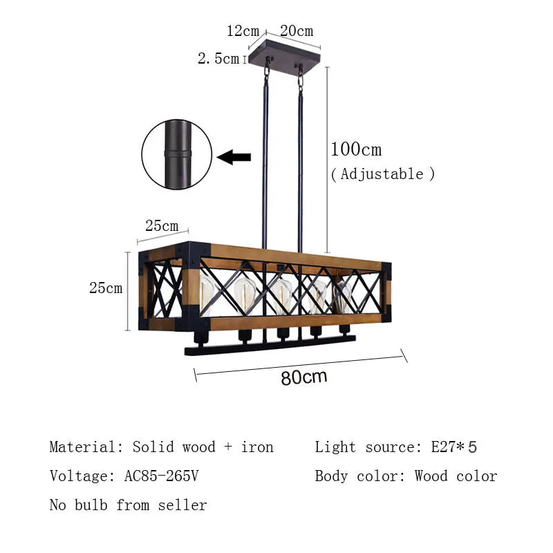 Afralia™ Wood Chandelier: Industrial Lighting Fixture for Living Room, Restaurant, Dining Room