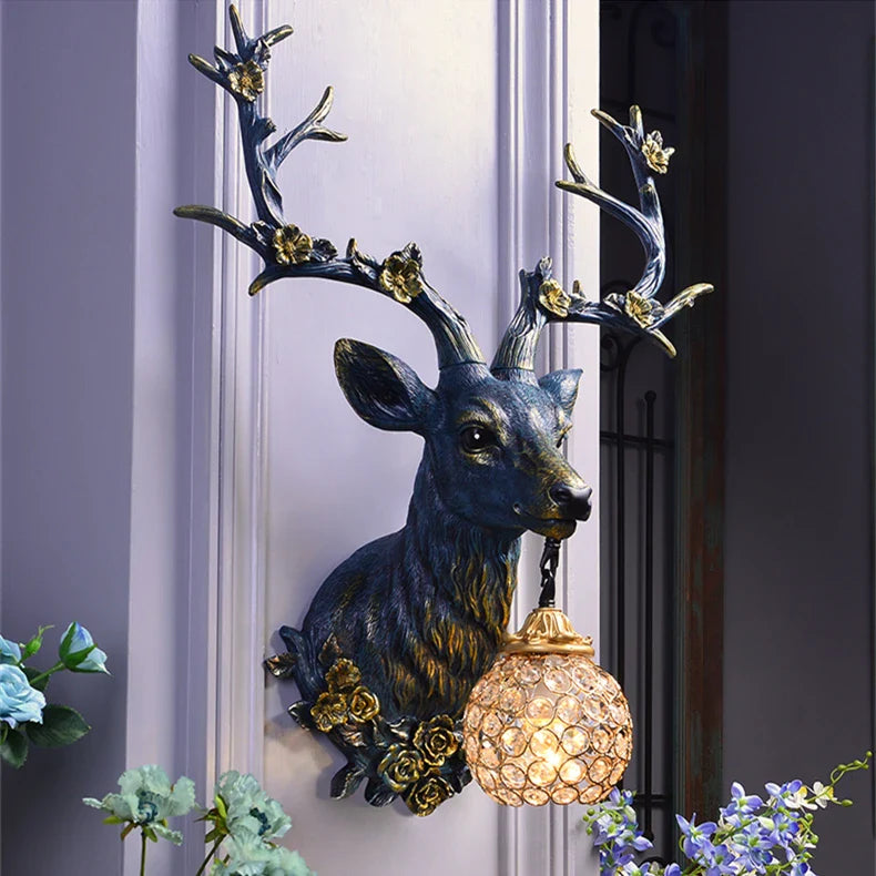 Afralia™ Antler Wall Lamp Deer Head Wall Light Resin Deer Decor Wall Sconce