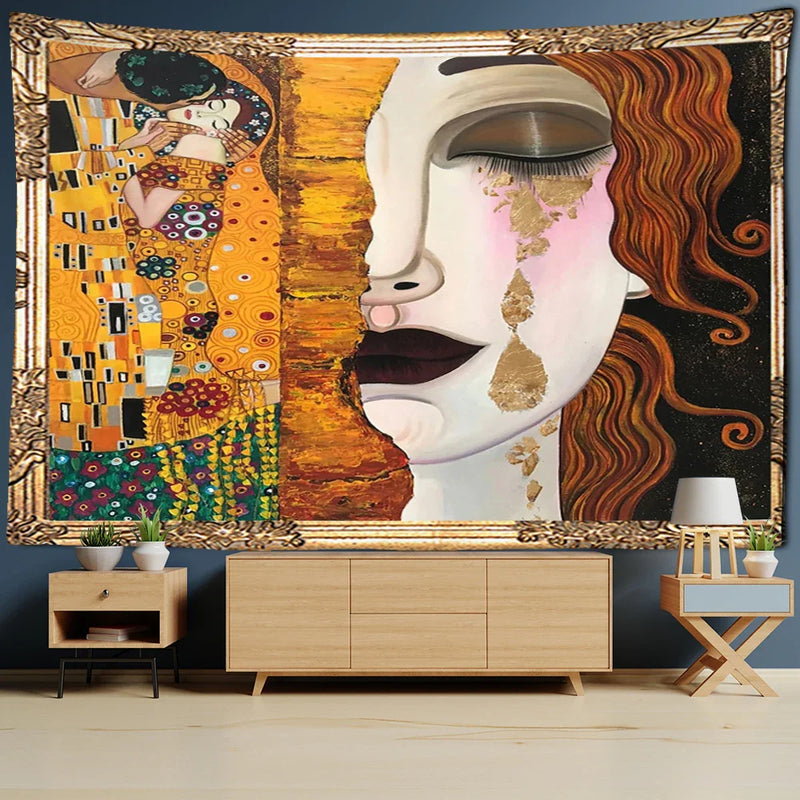 Afralia™ Bohemian Thai Style Half Face Woman Tapestry Wall Hanging for Living Room Decor