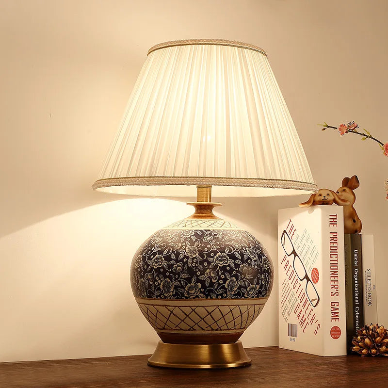 Afralia™ Chinese Style Ceramic Copper Table Lamp for Living Room & Bedroom