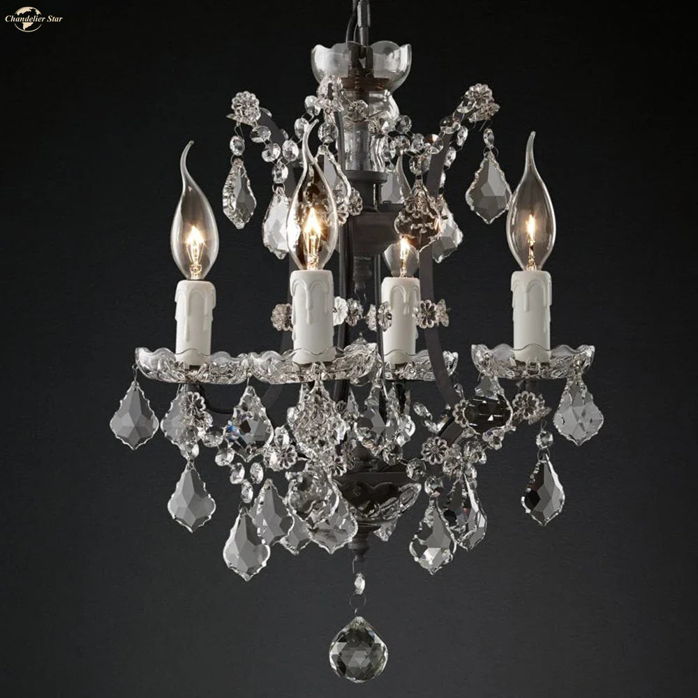 Afralia™ Rococo Iron & Crystal LED Chandelier - Rustic Hanging Pendant Light