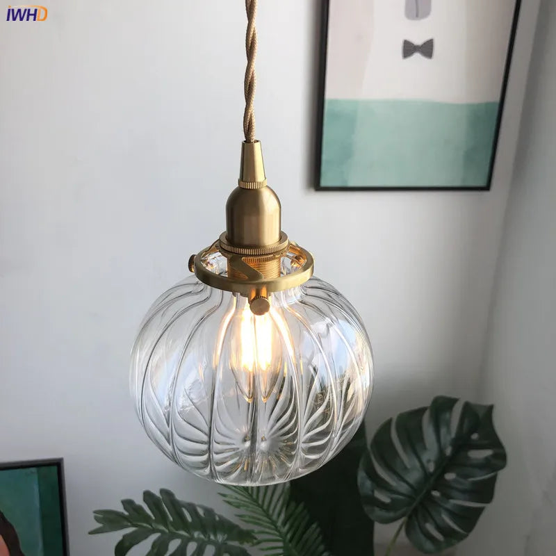 Afralia™ Copper Pendant Light: Japanese Style Nordic Vintage Living Room Lamp - LED Fixture