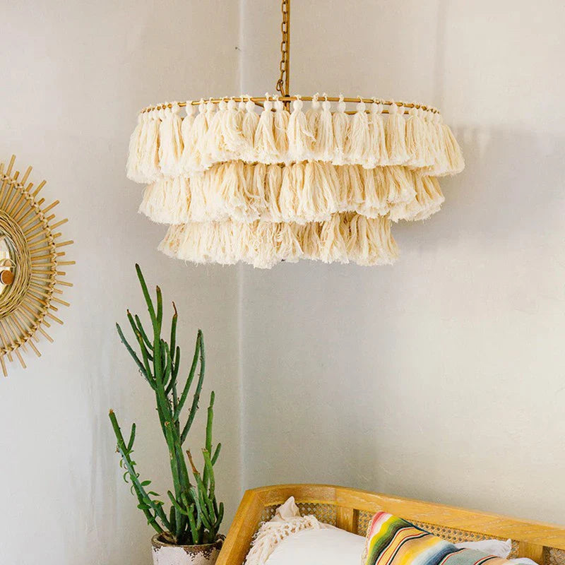 Afralia™ Fela Tassel Chandelier: Vintage Bohemian Woven Suspension Light for Designer Home
