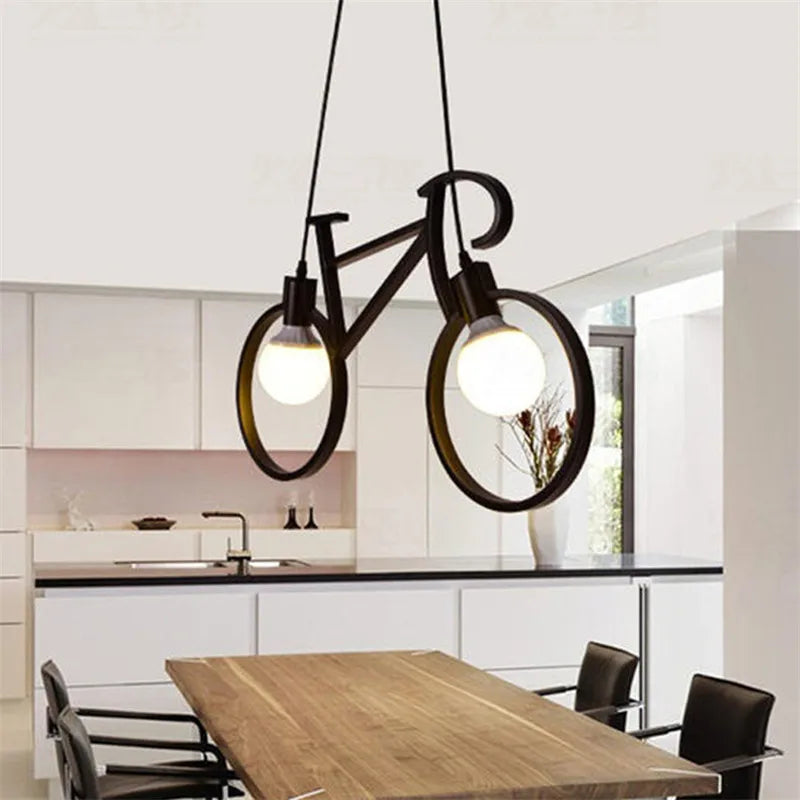 Afralia™ Retro Bicycle Pendant Light Iron Luminaire Industrial Kitchen Hanging Lamps