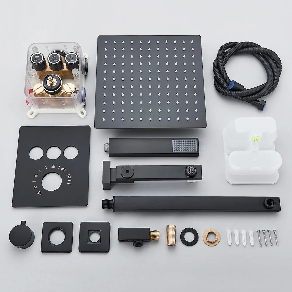 Afralia™ Thermostatic Shower Faucet Set Rain Waterfall System Mixer Tap Wall Mounted