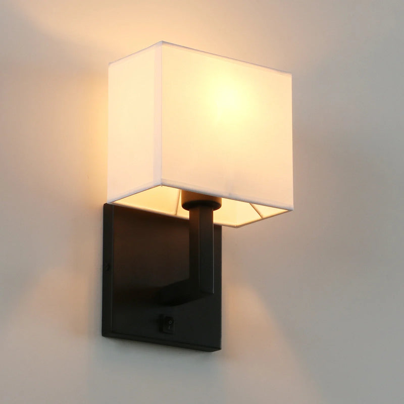 Afralia™ Permo Single Wall Luminaire with White Textile Shadow and On/Off Switch for Bedside