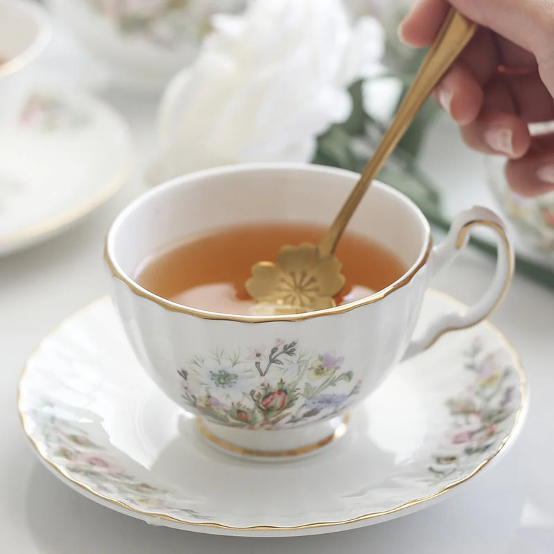 Afralia™ Bone China Tea Set: Teapot, Teacup, Saucer, Fruit Plate, Tray, Mugs & Tableware