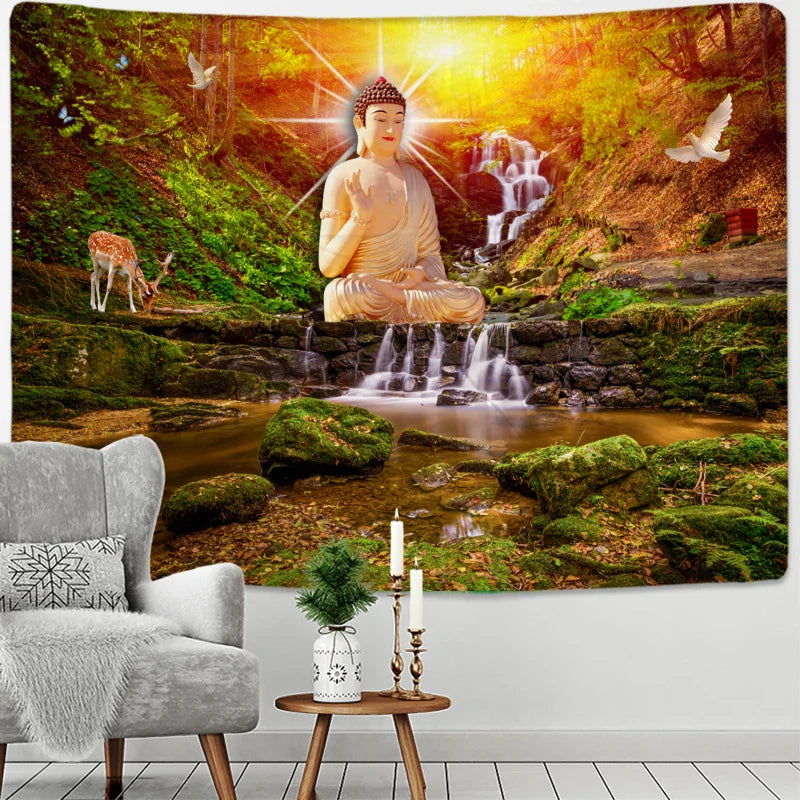 Afralia™ Buddha Meditation Mandala Tapestry Wall Hanging for Home Decor