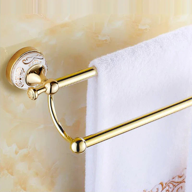 Afralia™ 60cm Double Towel Bar with Ceramic Gold Finish for Bathroom Accessories.