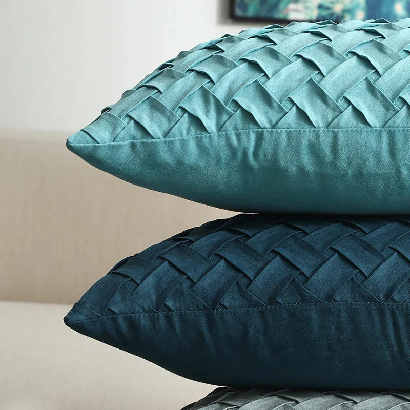 Afralia™ Soft Faux Suede Navy Pillow Cover with Woven Green Pattern