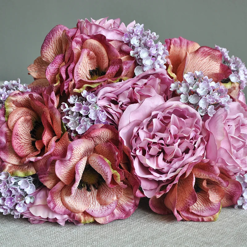 Afralia™ Peony Anemone Bouquet: Hand-Tied Simulation Flower for Wedding or Home