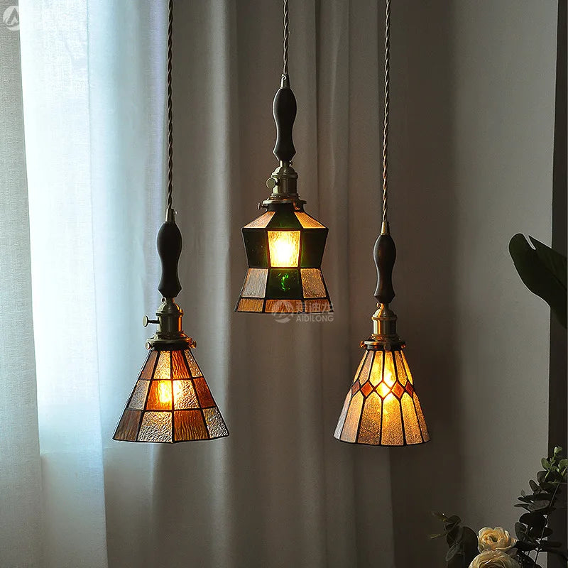 Afralia™ Glass Copper Pendant Light with Wood Knob Switch: Modern Nordic LED Hanging Lamp