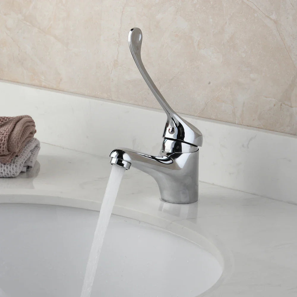 Afralia™ Brass Long Handle Basin Faucet Mixer Tap Deck Mount Chrome Polished