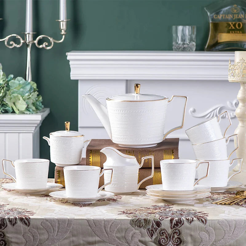 Afralia™ Bone China White Tea Set: Coffee Cup, Saucer, Milk Jar, Sugar Bowl, British Teaware