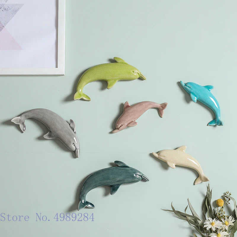 Afralia™ Dolphin Fish Ocean Background Ceramic Wall Decoration for Children's Room