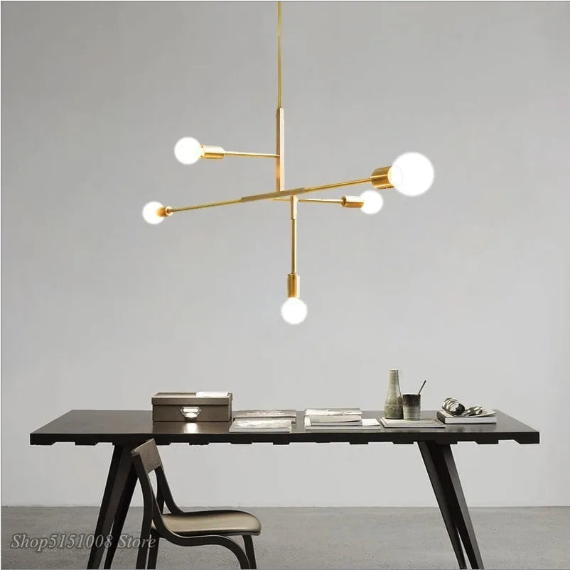 Afralia™ Cross Style 5-Head Pendant Light in Gold and Black Finish for Modern Home Decor