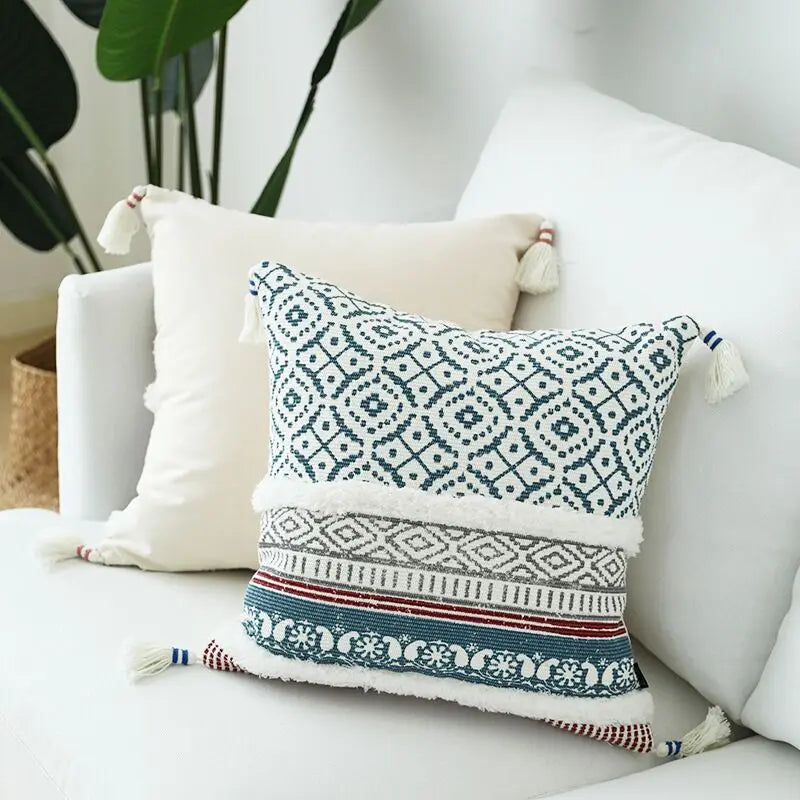 Afralia™ Moroccan Style Tassel Cushion Cover for Home Sofa Bed 45x45cm