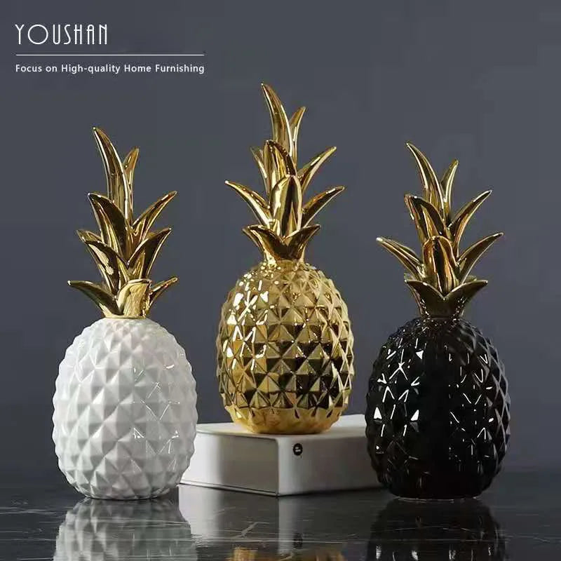 Afralia™ Luxury Pineapple Figurine Gold Black Home Office Decor Craft Gift