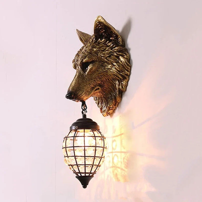 Afralia™ Resin Wolf Wall Sconce: Vintage Industrial LED Light for Home Art Decor