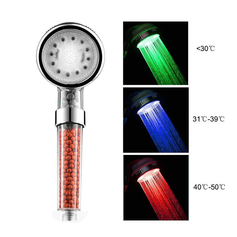 Afralia™ LED SPA Shower Head with Temperature Sensor - Water Saving Filter for Bath