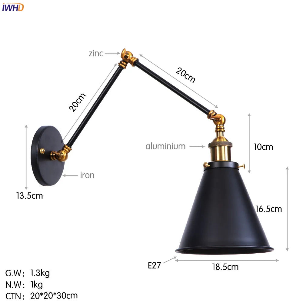 Afralia™ Loft Industrial Swing Arm Wall Lamp with Vintage Edison Bulb
