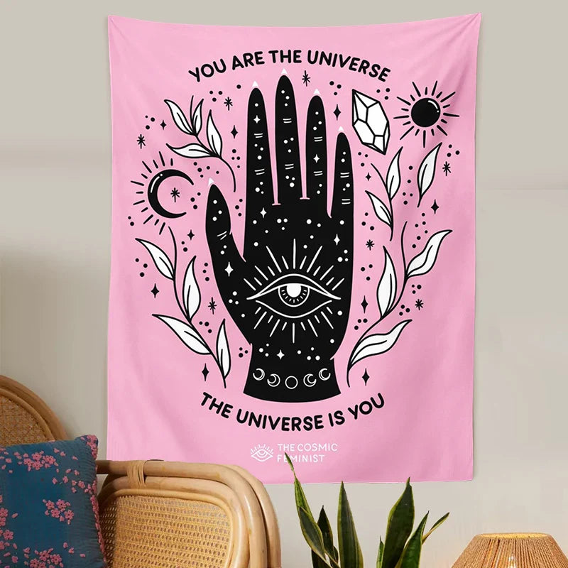 Pink Sun Moon Tapestry Magic Wall Hanging Tarot Bohemian Decor for Girls Dorm Room - Afralia™