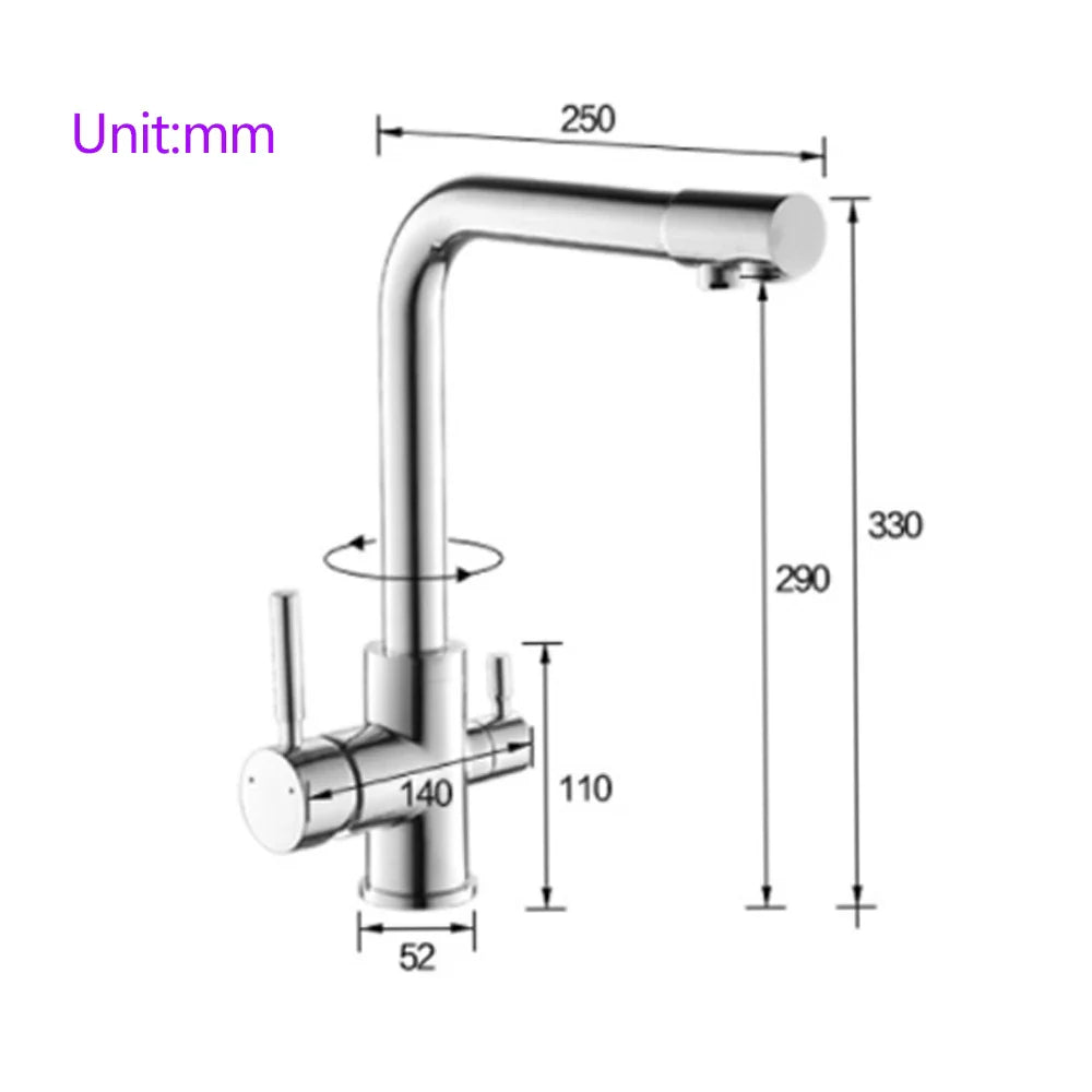 Afralia™ Dual Spout Chrome Kitchen Faucet Water Filter Mixer Tap