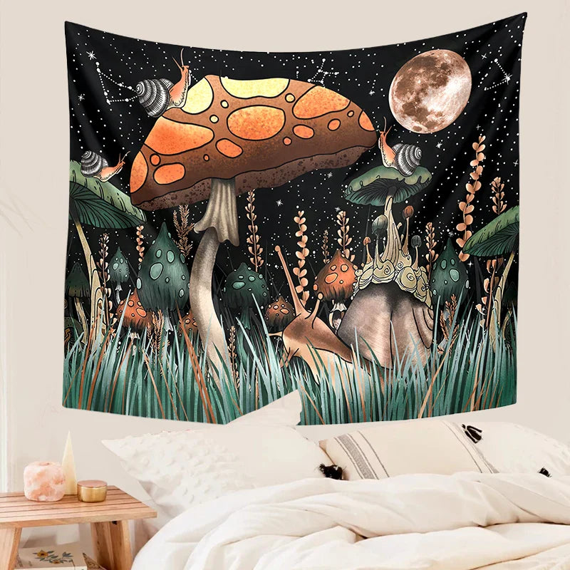 Afralia™ Mushroom Moon Psychedelic Snail Mandala Wall Tapestry Hippie Fantasy Decor