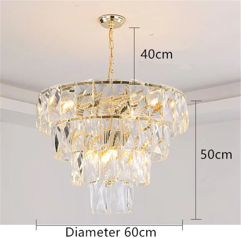 Afralia™ Gold Steel Crystal LED Pendant Light Fixture Luxe Round Hanging Lamp