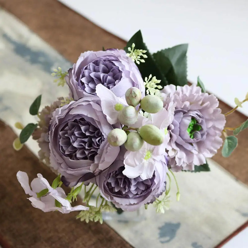 Afralia™ Purple Peony Tea Rose Silk Artificial Flowers for Home Garden Wedding Decor