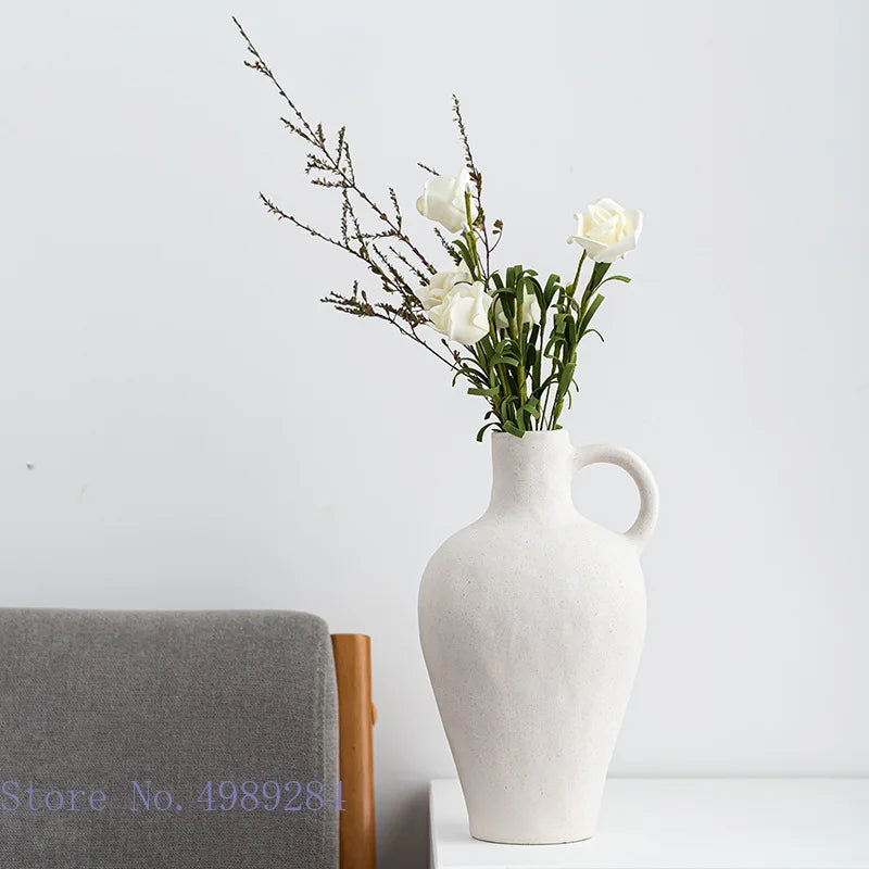 Afralia™ Vintage White Ceramic Vase Home Decor - Matte Handmade Flower Arrangement Holder