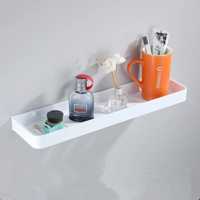 Afralia™ Black Corner Shelf with Towel Bar, Wall Mounted Aluminum Kitchen Storage Holder