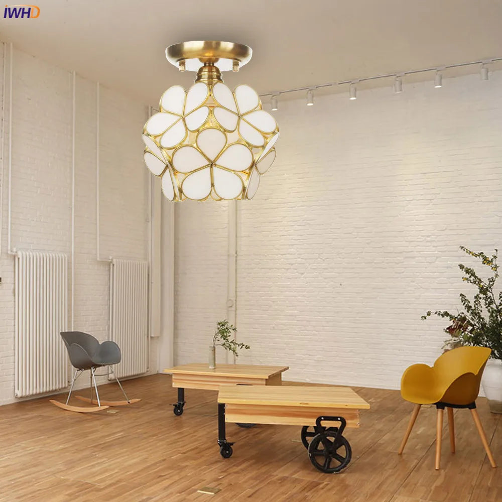 Afralia™ White Glass LED Ceiling Light Fixture, Nordic Modern Copper Ceiling Lamp