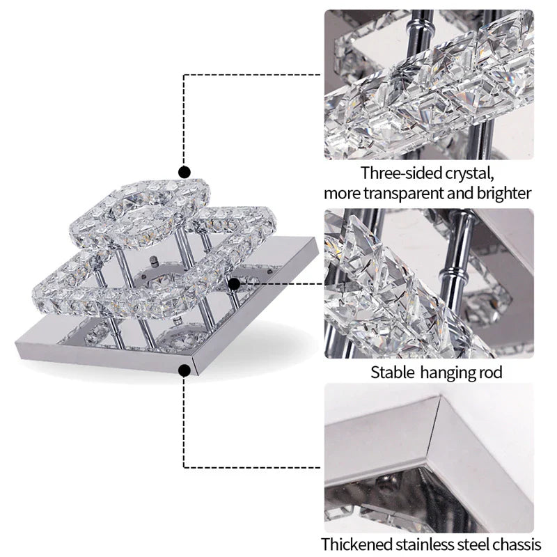 Afralia™ LED Crystal Chandelier Mirror Rings Ceiling Light for Home Décor