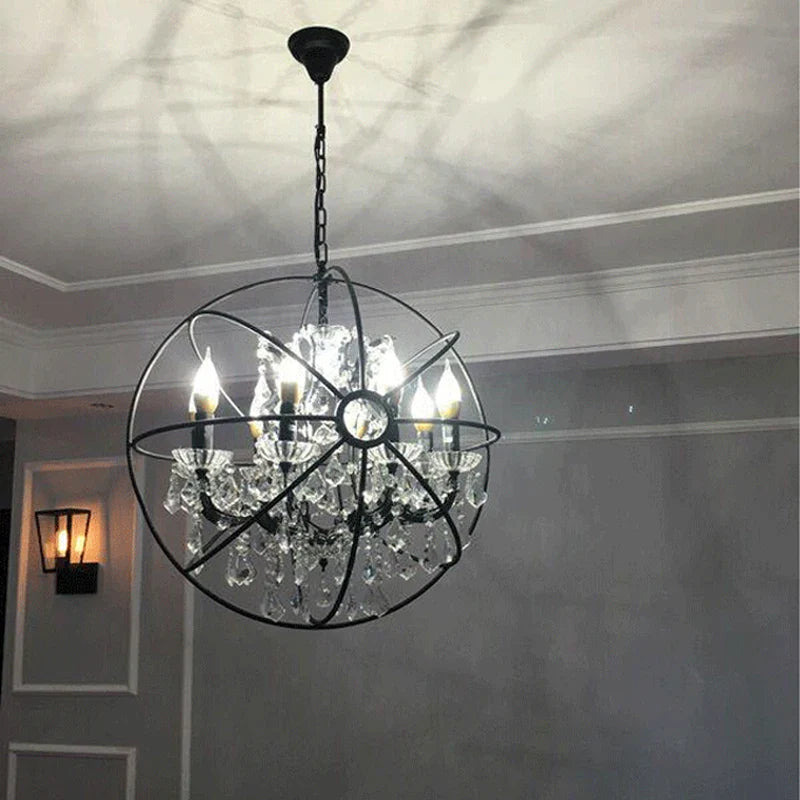 Afralia™ Rustic Black Orb Chandelier with Crystal Accents