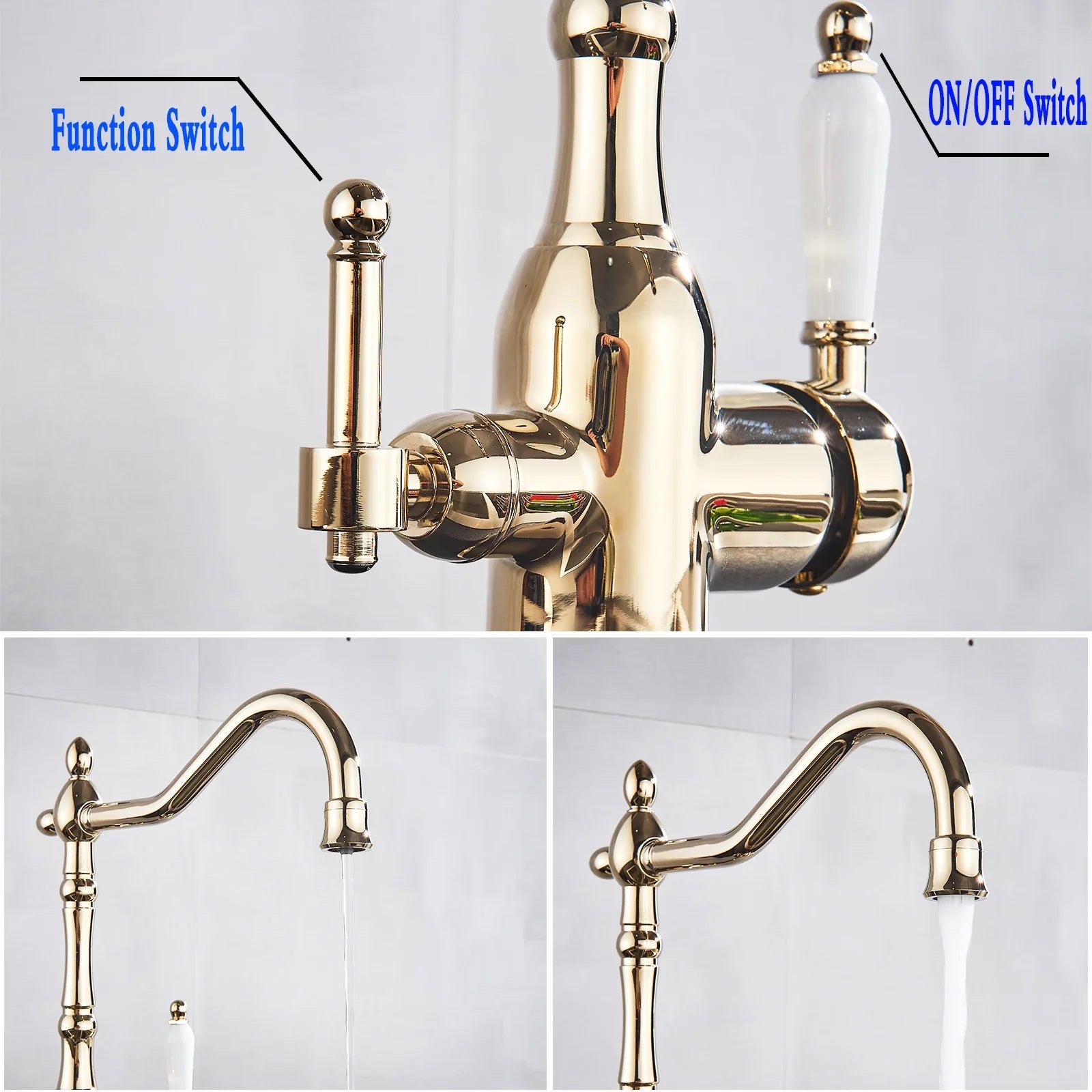 Afralia™ Gold Kitchen Filter Faucet with 360 Rotation and Dual Water Function Modes