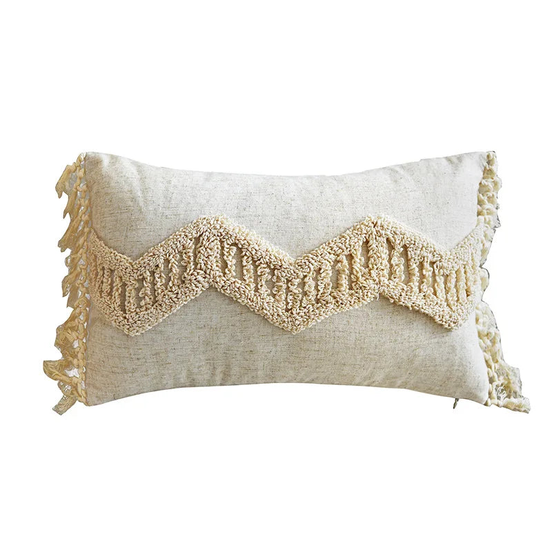 Afralia™ Boho Style Tufted Tassles Cotton Linen Cushion Cover for Home Sofa Bed