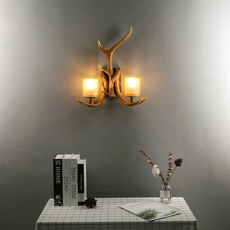 Afralia™ Retro Antlers Wall Lamp Deer Decor Wall Lights for Living Room Bar Bedroom Dining Room