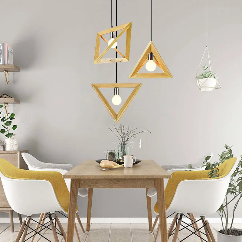 Afralia™ Triangle Wood Pendant Light for Home Decor and Office, Modern Dining Room Hanging Lamp